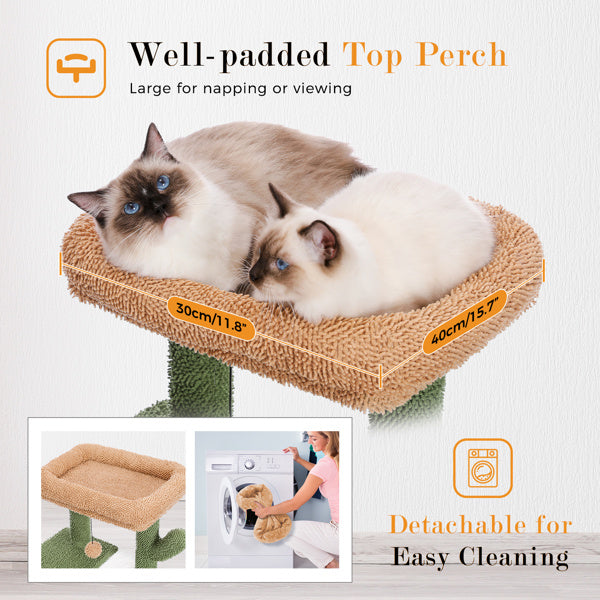 Cactus Cat Tree Cat Tower with Sisal Covered Scratching Post and Cozy Condo Cat Climbing Stand with Plush Perch &Soft Hammock for Indoor Cats