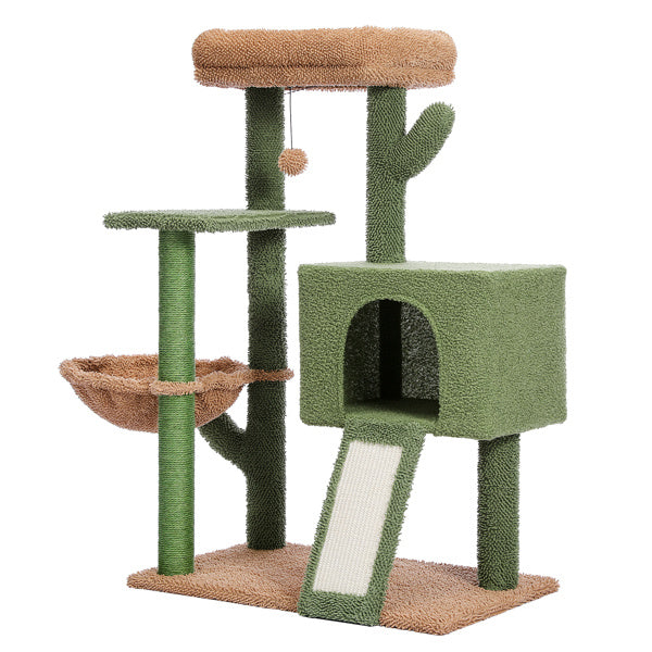 Cactus Cat Tree Cat Tower with Sisal Covered Scratching Post and Cozy Condo Cat Climbing Stand with Plush Perch &Soft Hammock for Indoor Cats